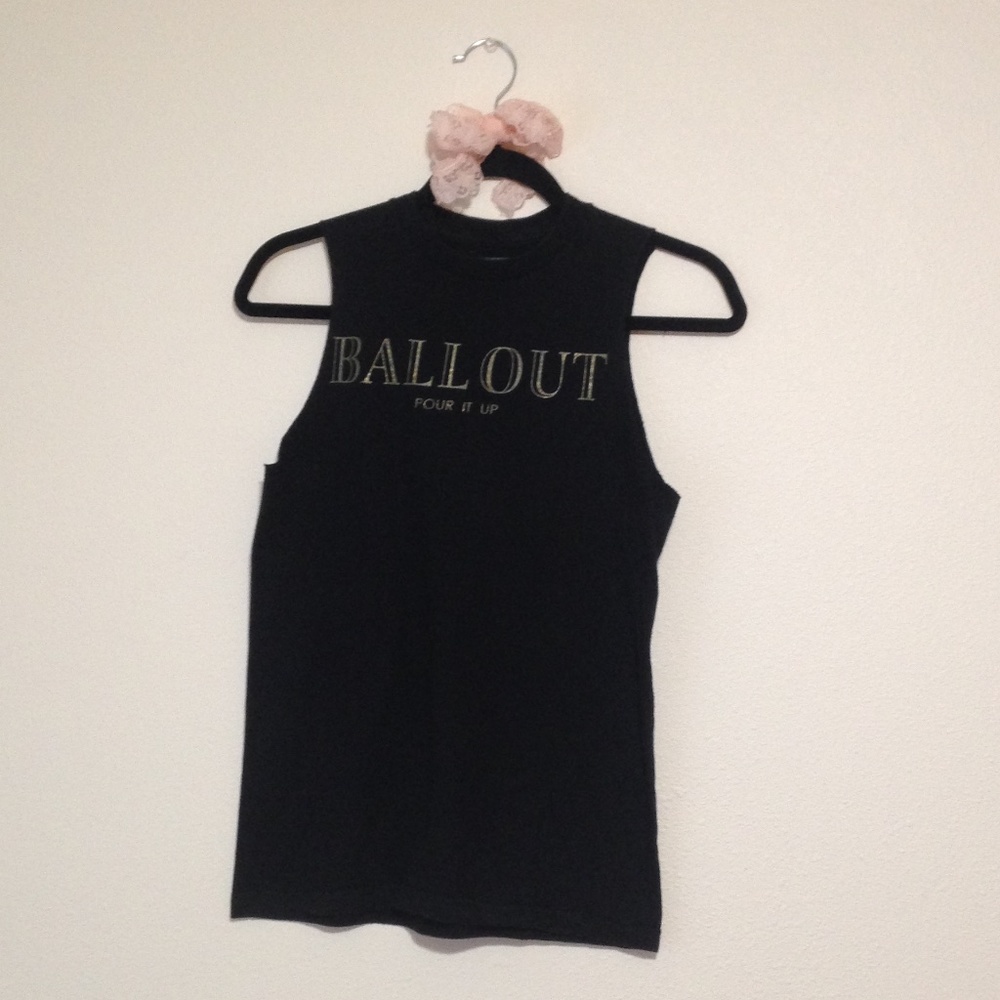 CIVIL Black and Gold Print Ballout Pour it Up Raw Edge Muscle Tank